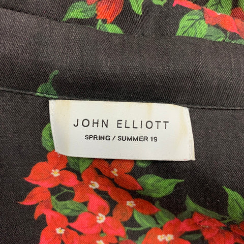 JOHN ELLIOTT SS19 Size S Black Red Floral Print Lyocell Camp Short Sleeve Shirt