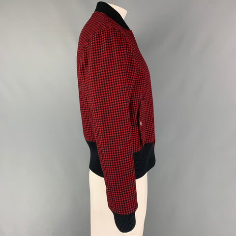 BAND OF OUTSIDERS Size 40 Red Black Checkered Wool Bomber Jacket