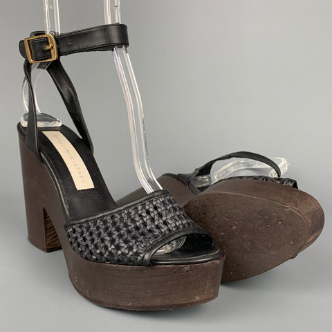 STELLA McCARTNEY Size 6 Black & Brown Woven Faux Leather Sandals