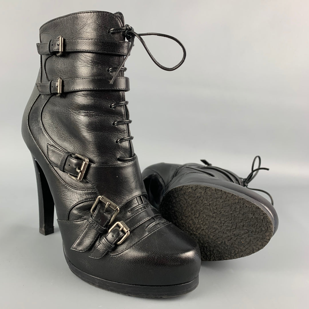 TABITHA SIMMONS Size 8.5 Black Leather Platform Ankle Boots