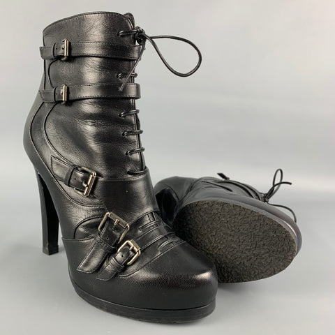 TABITHA SIMMONS Talla 8.5 Botines con plataforma de cuero negro