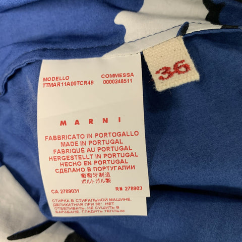 MARNI Size 0 Blue &  White Cotton Floral Sleeveless Blouse