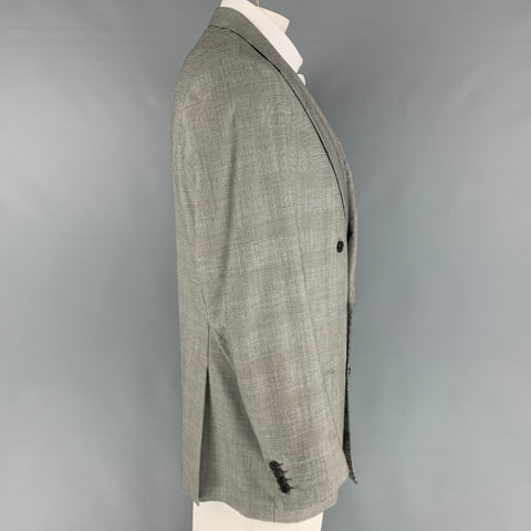 KITON for WILKES BASHFORD Size 44 Black White Glenplaid Wool Double Breasted Sport Coat