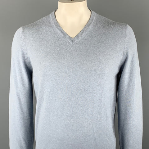 BRUNELLO CUCINELLI Size L Powder Blue Solid Cashmere V-Neck Pullover Sweater