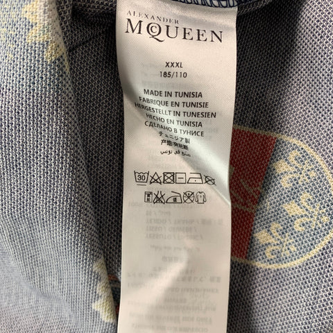 ALEXANDER MCQUEEN Size XXL Navy Multi-Color Print Cotton Buttoned Polo