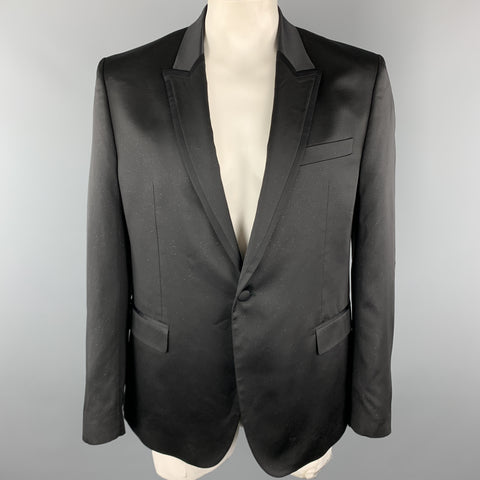 VERSACE COLLECTION Size 46 Black Sparkle Viscose / Wool Satin Trim Tuxedo Sport Coat