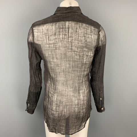 RALPH LAUREN Black Label Size S Black Contrast Stitch Linen Button Up Long Sleeve Shirt