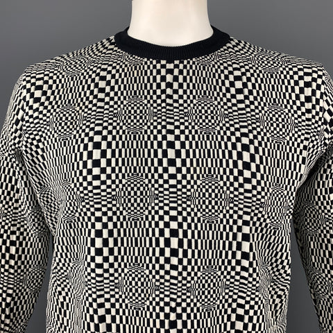 Vintage VERSACE CLASSIC Size XL Black & White Geometric Nylon Crew-Neck Pullover