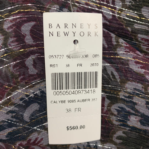 DRIES VAN NOTEN Size 6 Purple Black Silk Metallic Silver Blouse