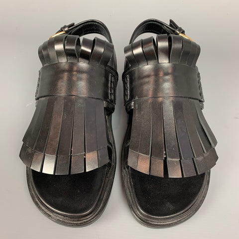 MARNI Fussbett Size 8 Black Leather Fringed Sandals