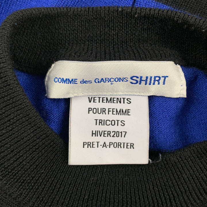 VETEMENTS x COMME des GARCONS Size XL Blue Black White Wool Knitted Crew-Neck Pullover