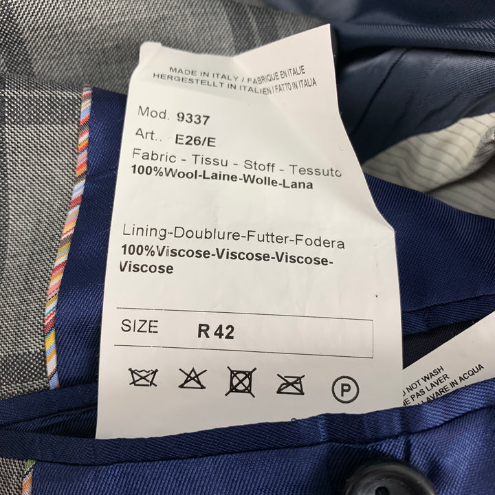 PAUL SMITH The Byard Size 42 Regular Grey & Charcoal Plaid Wool Notch Lapel Suit