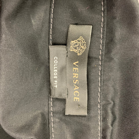 VERSACE Size S Black Cotton Patch Pockets Long Sleeve Shirt