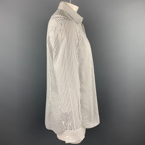BRIONI Purple Label Size XL Black & White Stripe Cotton French Cuff Long Sleeve Shirt