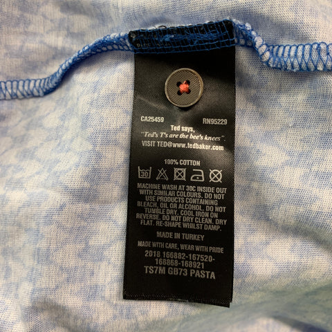 TED BAKER Size L Blue White Graphic Cotton One Pocket T-shirt