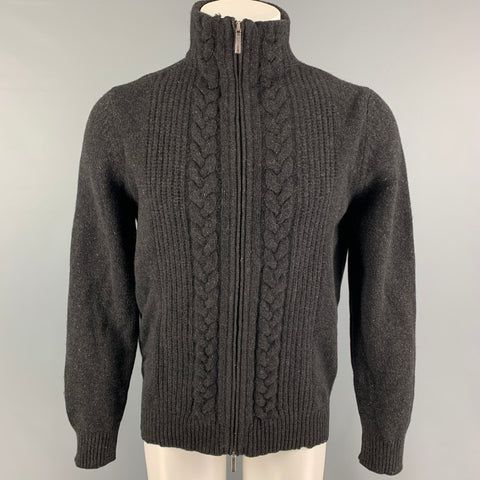 BURBERRY LONDON Size L Grey Heather Merino Wool Zip Up Cardigan