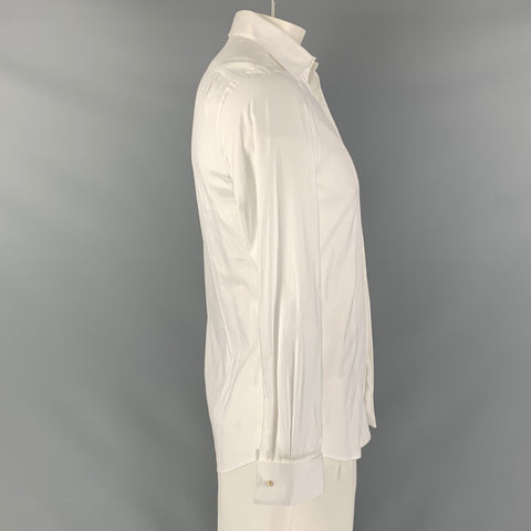 PAUL SMITH Size L White Pique Cotton Tuxedo Long Sleeve Shirt