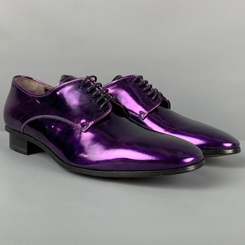 LANVIN Size 8.5 Purple Metallic Leather Lace Up Shoes