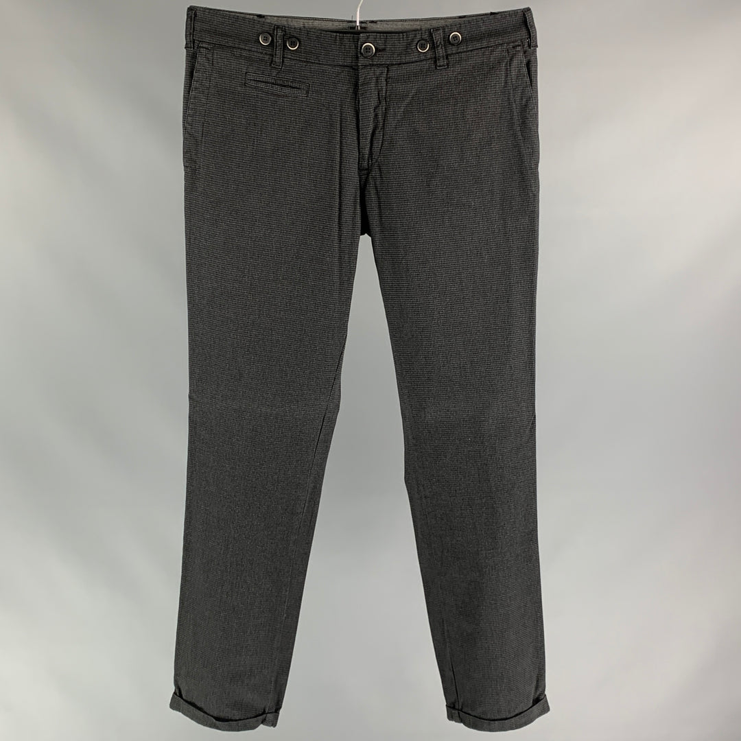 BARENA Taille 32 Pantalon habillé en coton / polyester pied-de-poule charbon de bois et noir avec braguette zippée et revers