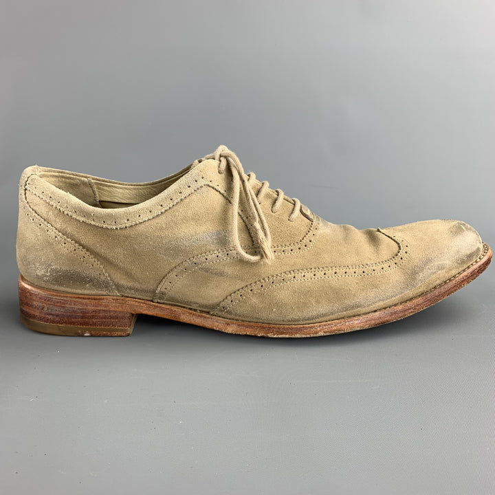 N.D.C. Size 10.5 Khaki Distressed Suede Wingtip Lace Up Shoes