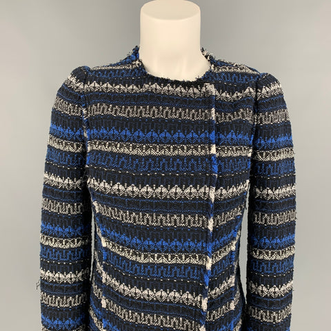 REBECCA TAYLOR Size 0 Blue & Back Tweed Cotton Blend Jacket