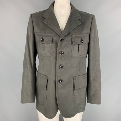 TOM FORD Size 48 Slate Rayon / Cotton Flap Pockets Jacket