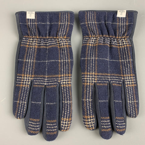 VISVIM Guantes de cachemira de ante a cuadros color topo azul marino