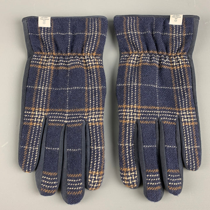 VISVIM Navy Taupe Plaid Suede Cashmere Gloves