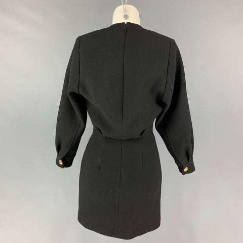 SAINT LAURENT Size 2 Black Wool Double Crepe V-neck Mini Dress