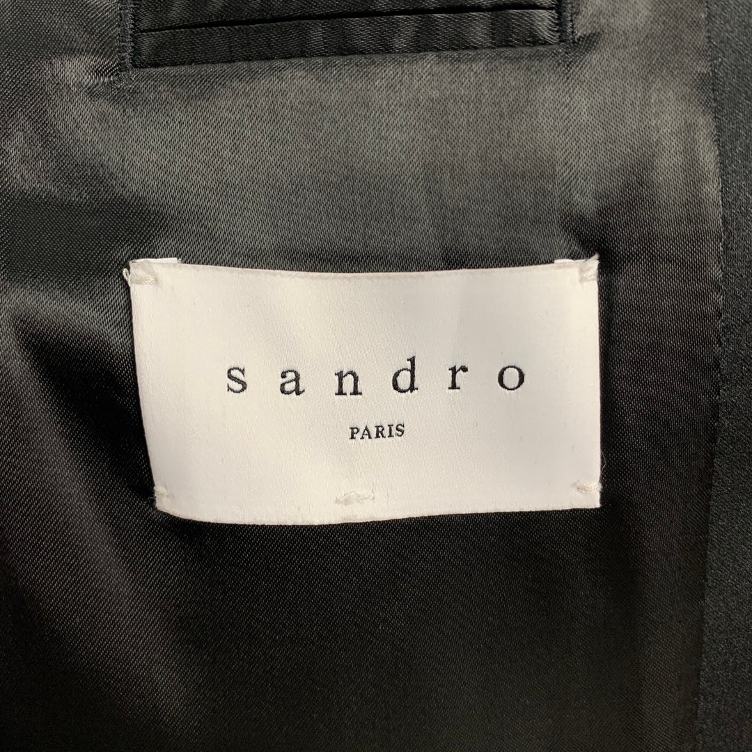 SANDRO Talla 44 Abrigo deportivo de esmoquin de lana negro con solapa de pico