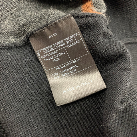 GUCCI Size L Gray Black Color Block Wool Silk V-Neck Pullover