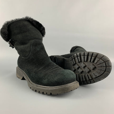 LA CANADIENNE Honey Size 8 Black Shearling Pull On Ankle Boots