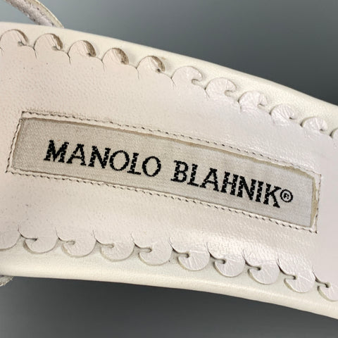 MANOLO BLAHNIK Sandalias con tira al tobillo de cuero blanco talla 7