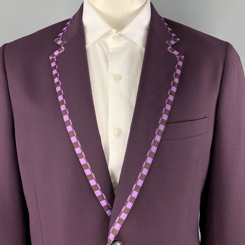 PAUL SMITH Size 44 Purple Wool Checkered Trim Notch Lapel Sport Coat
