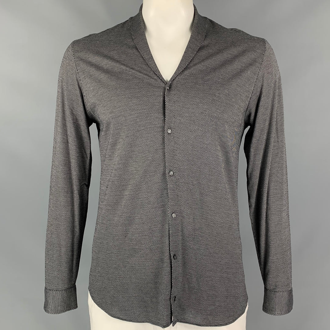 EMPORIO ARMANI Size L Grey & Black Nailhead Cotton Shawl Collar Long Sleeve Shirt