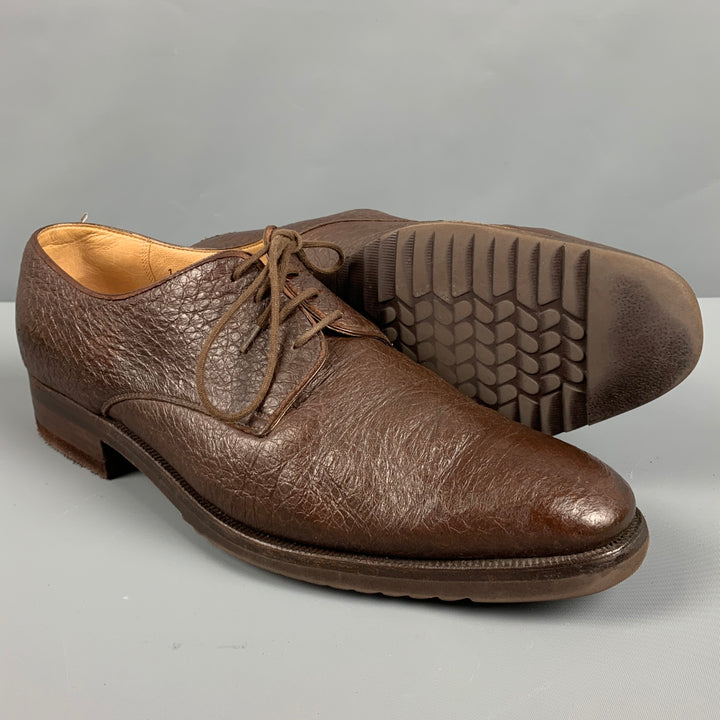 GRAVATI Size 9.5 Brown Textured Leather Lace Up Shoes