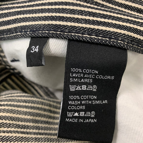CELINE Size 34 Indigo White Stripe Cotton Zip Fly Jeans