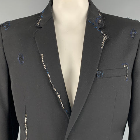 MARNI Size 42 Black Distressed Wool Notch Lapel Sport Coat