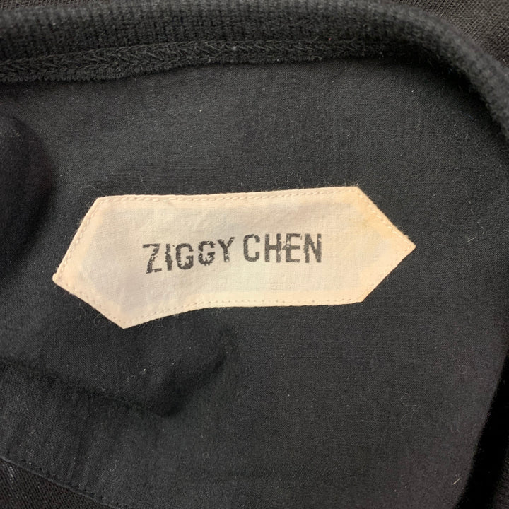 ZIGGY CHEN S/S 15 Talla M Camiseta de manga corta de tejidos mixtos de algodón/lino gris y negro