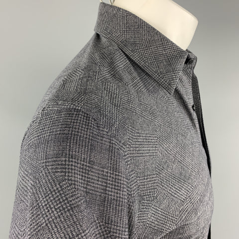 FENDI Size S Grey & Black Plaid Cotton Hidden Placket Long Sleeve Shirt