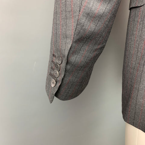 ISAIA Size 40 Long Gray & Charcoal Stripe Wool Notch Lapel Sport Coat