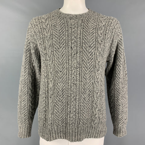 SAKS FIFTH AVENUE Size L Grey Cable Knit Cashmere Crew-Neck Sweater