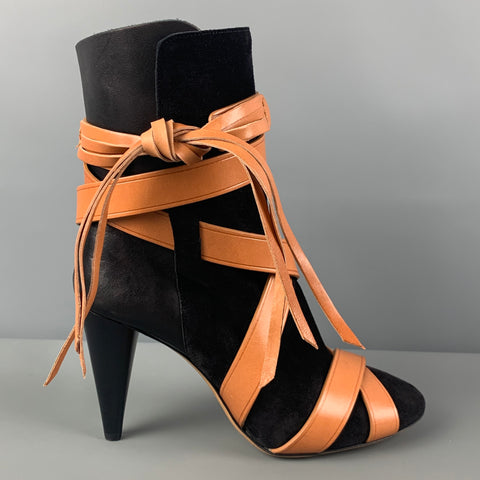 ISABEL MARANT Talla 10 Botas cruzadas de piel de becerro de ante color canela negro