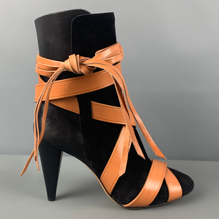 ISABEL MARANT Size 10 Black Tan Suede Calfskin Wrap Boots