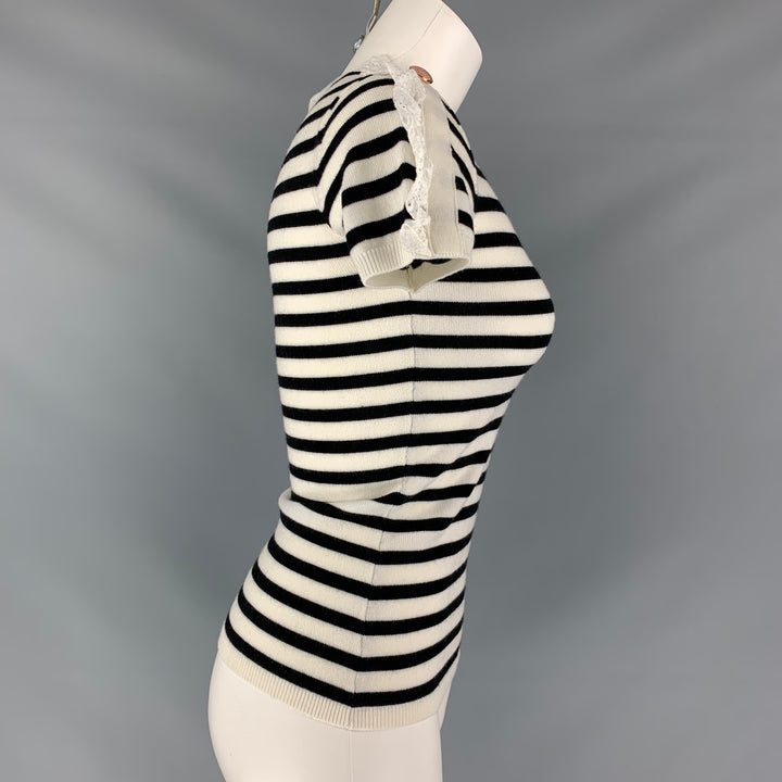 MANOUSH Size XS Black & White Wool / Elastane Stripe Short Seeleve Pullover