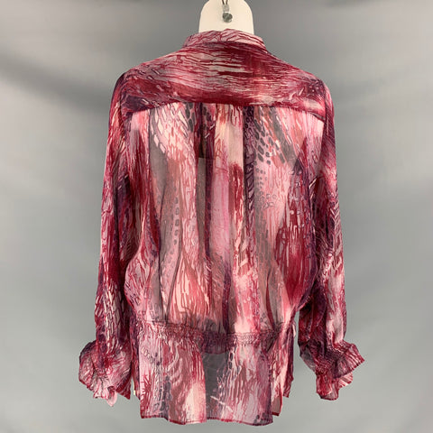 VERTIGO Size L Burgundy Pink Silk Marbled Blouse