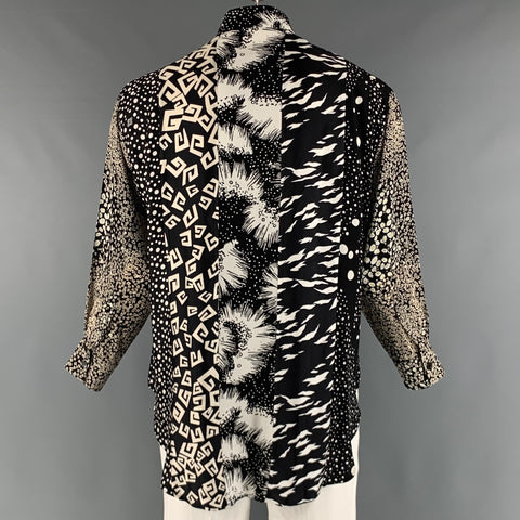 GIVENCHY Size S Black White Mixed Fabrics Silk Button Up Long Sleeve Shirt