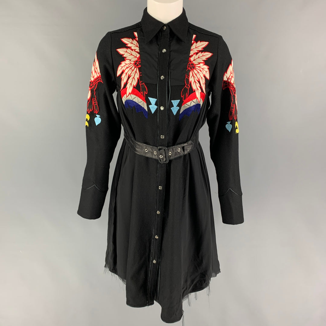 CHRISTIAN DADA Size XS Black Multi-Color Wool Embroidered Snaps Dress