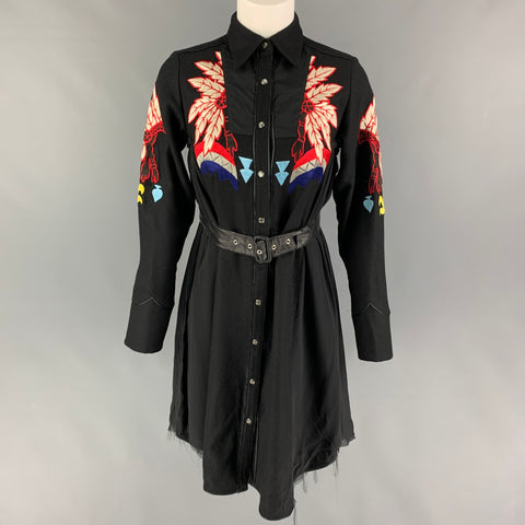 CHRISTIAN DADA Taille XS Robe à boutons-pression brodés en laine multicolore noire