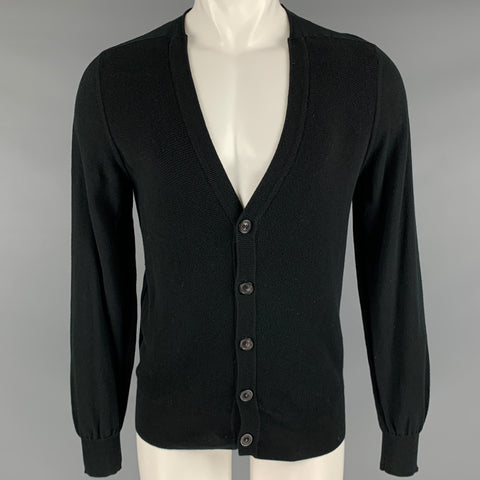 MAISON MARGIELA Taille M Cardigan Col V en Coton Texturé Noir